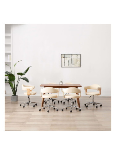 Sonata H Въртящи се трапезни столове, 6 бр, кремави, изкуствена кожа