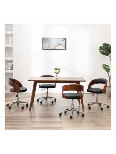 Sonata H Въртящи се трапезни столове 4 бр черни извито дърво и еко кожа