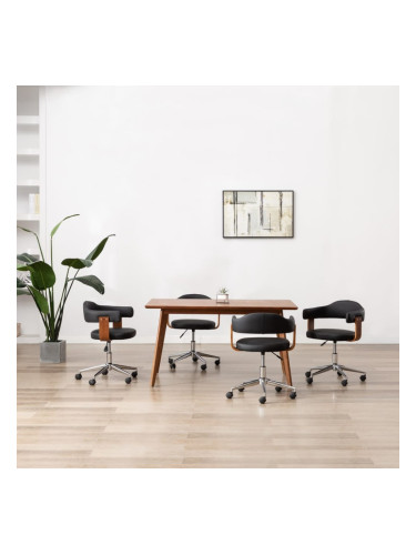 Sonata H Въртящи се трапезни столове 4 бр черни извито дърво и еко кожа