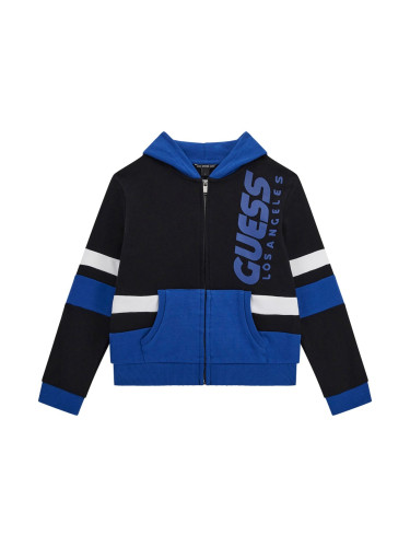 Детски спортен суитшърт с цип в черен цвят с надпис и лого Guess