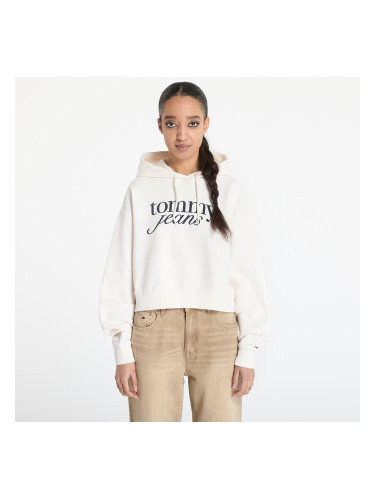 Суитшърт Tommy Jeans Relaxed Cropped Script Hoodie White M