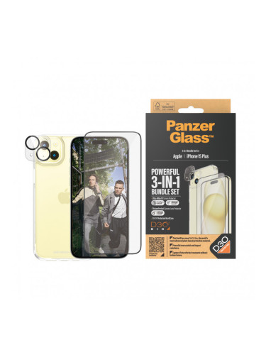 Стъклен протектор PanzerGlass за Apple iPhone 15 Plus UWF Bundle (UWF screen protector, HardCase, протектор за камера)