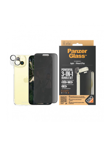 Стъклен протектор PanzerGlass за Apple iPhone 15 Plus UWF Privacy Bundle (UWF Privacy screen protector, HardCase, протектор за камера)