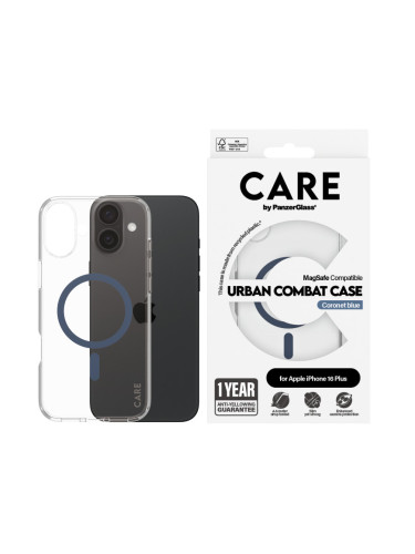 Гръб CARE by PanzerGlass за iPhone 16 Plus, Flagship Case Urban Combat w. Blue MagSafe