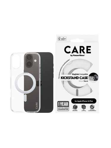 Гръб CARE by PanzerGlass за iPhone 16 Plus, Feature Case Silver Kickstand and MagSafe