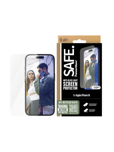 Стъклен протектор SAFE за iPhone 16, EyeCare, Ultra-Wide Fit