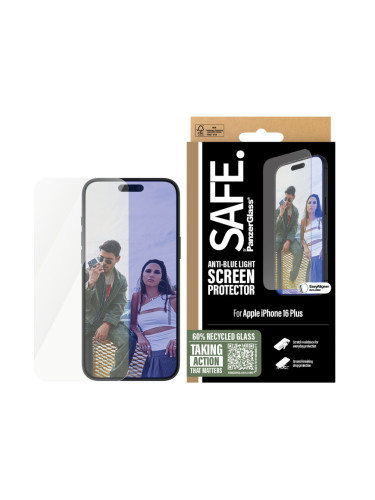 Стъклен протектор SAFE за iPhone 16 Plus, EyeCare, Ultra-Wide Fit