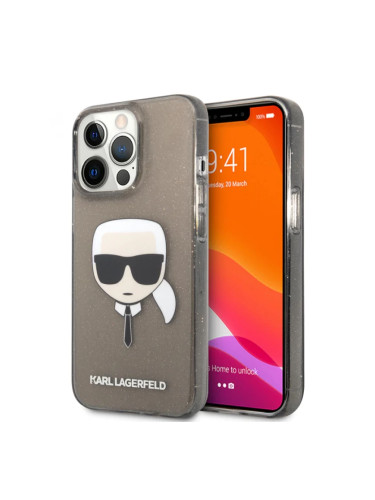 Гръб Karl Lagerfeld TPU Full Glitter Karl Head Case за iPhone 13 Pro - Черен