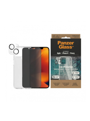 Стъклен протектор Privacy PanzerGlass iPhone 14 Bundle (UWF Privacy screen protector, HardCase, протектор за камераt)