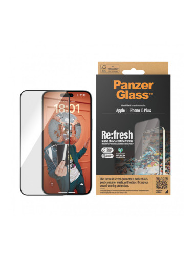 Стъклен протектор PanzerGlass за Apple iPhone 15 Plus Recycled Glass UWF wA