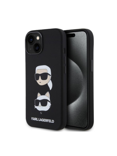 Гръб Karl Lagerfeld Liquid Silicone Karl and Choupette Heads Case за iPhone 15 - Черен