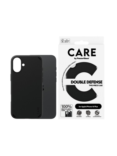 Гръб CARE by PanzerGlass за iPhone 16 Plus, Feature Case Double Defence - Черен
