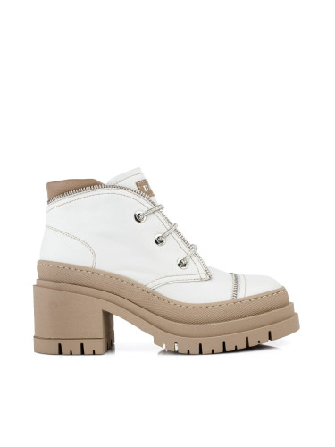 Дамски кожени боти в бяло и бежово w434