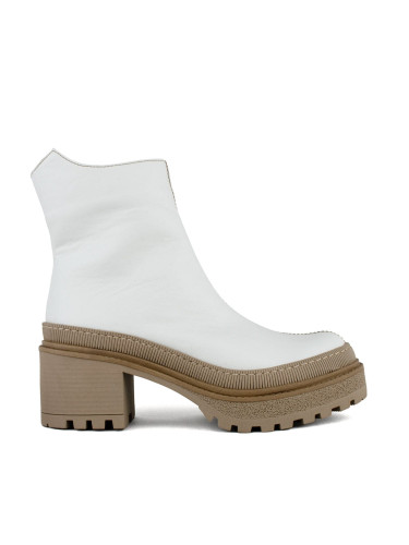 Дамски кожени боти в бяло и бежово с цип w191