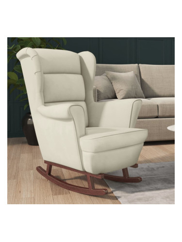 Sonata H Люлеещ се стол с крака от каучуково дърво масив, кремав, кадифе