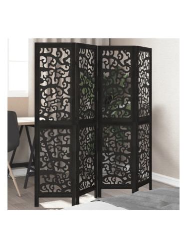 Sonata H Разделител за стая, 4 панела, черен, дърво пауловния масив