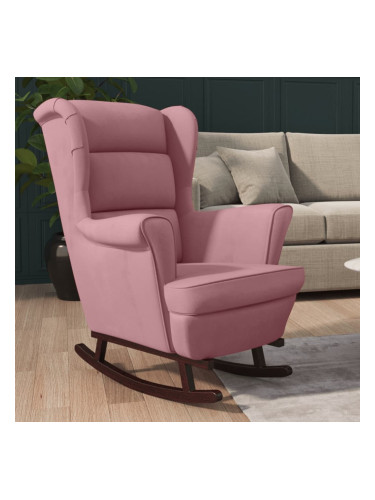 Sonata H Люлеещ се стол с крака от каучуково дърво масив розов кадифе