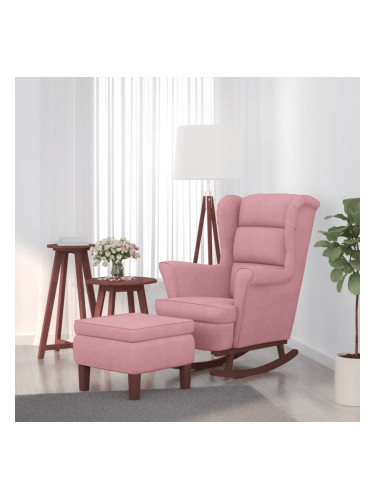 Sonata H Люлеещ се стол с дървени крака и табуретка, розов, кадифе