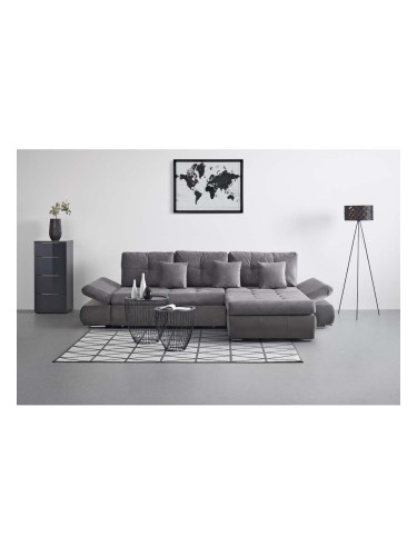 СИВА ХОЛНА ГАРНИТУРА ЕНРИКО 301/185/69 СМ С ФУНКЦИЯ СЪН 130/226 СМ