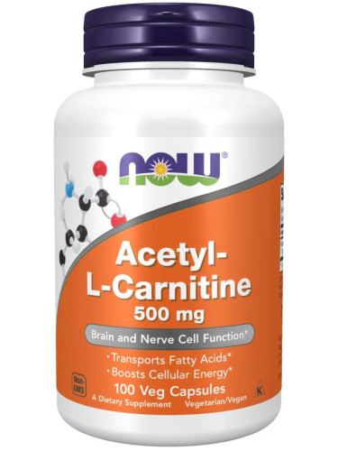 NOW - Acetyl L-Carnitine 500 МГ - 100 Капсули