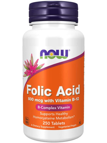 NOW - Витамин B-9 (Folic Acid) + B-12 - 250 Таблетки