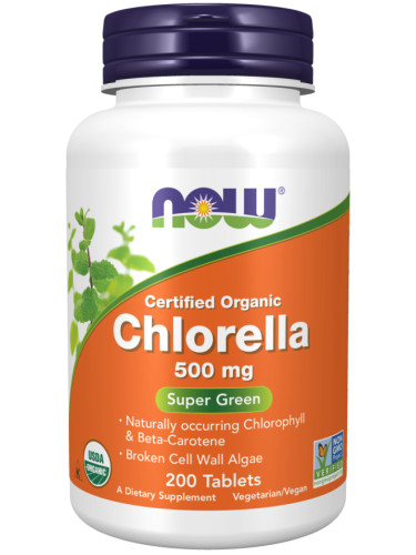 NOW - Chlorella 500 МГ (Organic) - 200 Таблетки