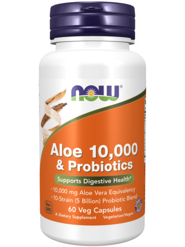 NOW - Aloe Vera 10000 & Probiotics - 60 капсули