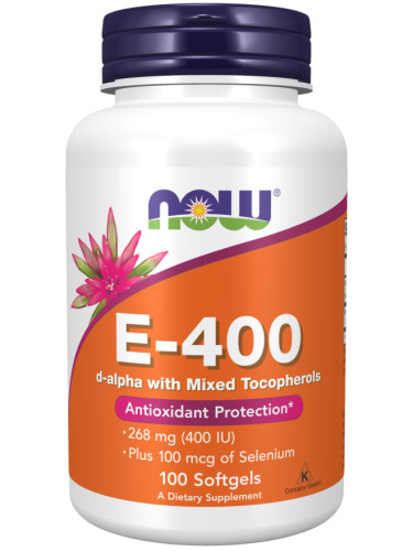 NOW - Витамин E-400 + Selenium - 100 гел капсули