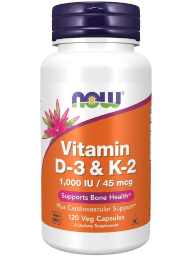 NOW - Витамин D-3 1000 IU & K2 45 mcg - 120 vcaps