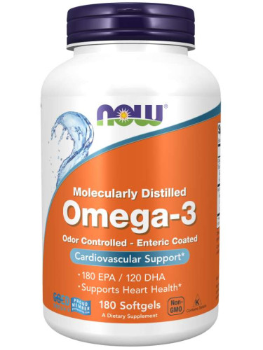 NOW - Omega-3 Enteric Coated - 180 дражета