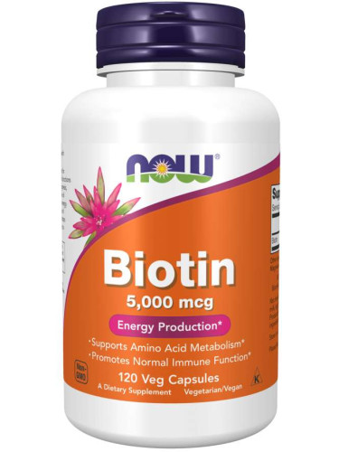 NOW - Biotin (Витамин B-7) 5000 МКГ - 120 капсули