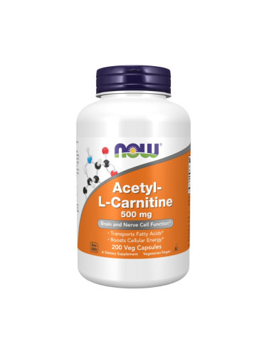 NOW - Acetyl L-Carnitine 500 МГ - 200 веган капсули