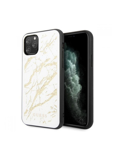 Гръб Guess Glitter Marble Glass за Apple iPhone 11 Pro Max, GUHCN65MGGWH, Бял