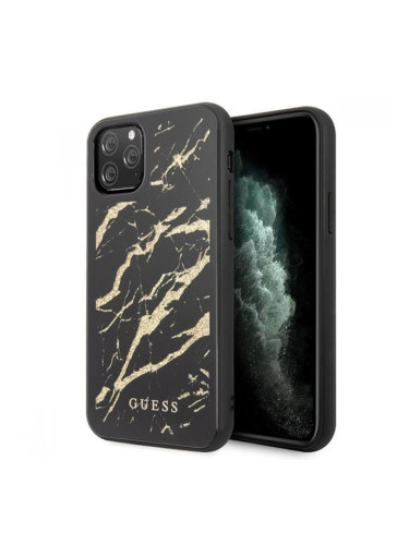 Гръб Guess Glitter Marble Glass за Apple iPhone 11 Pro Max, GUHCN65MGGBK, Черен