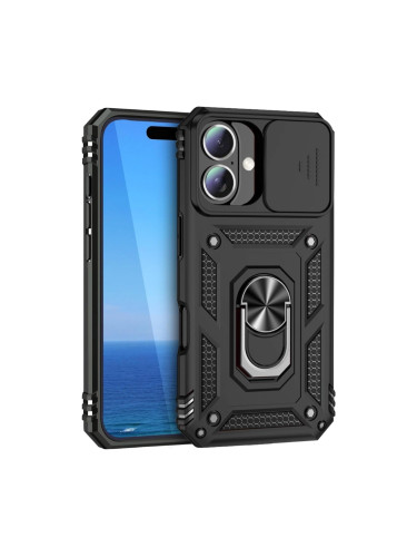 Силиконов твърд кейс bSmart Defender Slide, За iPhone 16e / 17e, Черен