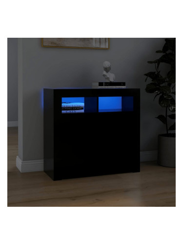 Sonata H Сайдборд с LED светлини, черен, 80x35x75 см