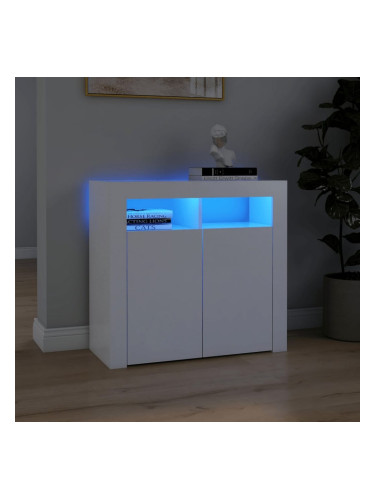 Sonata H Сайдборд с LED светлини, бял, 80x35x75 см
