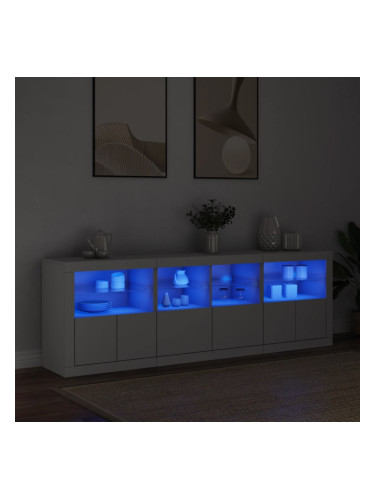 Sonata H Сайдборд с LED светлини, бял, 202x37x67 см