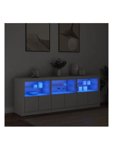 Sonata H Сайдборд с LED светлини, бял, 181,5x37x67 см