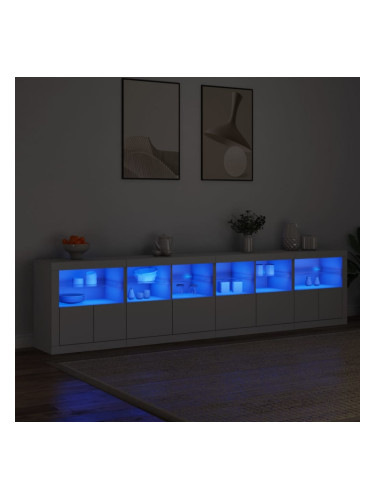 Sonata H Сайдборд с LED светлини, бял, 283x37x67 см