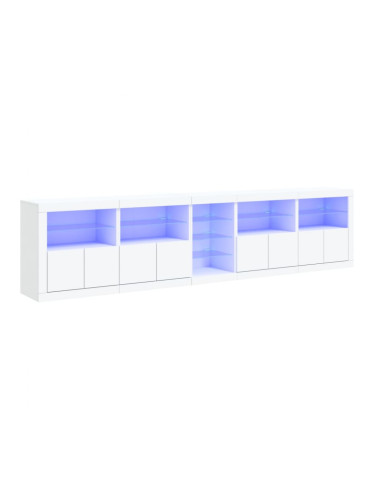 Sonata H Сайдборд с LED светлини, бял, 283x37x67 см