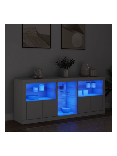 Sonata H Сайдборд с LED светлини, бял, 162x37x67 см