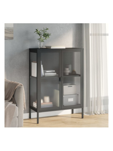 Sonata H Сайдборд, черен, 75x35x105 см, стъкло и стомана