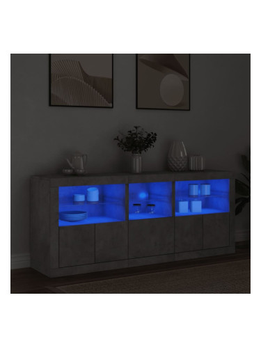 Sonata H Сайдборд с LED светлини, бетонно сив, 162x37x67 см