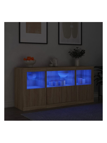 Sonata H Сайдборд с LED светлини, сонома дъб, 142,5x37x67 см
