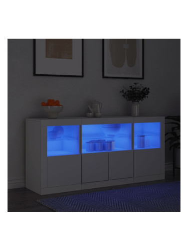 Sonata H Сайдборд с LED светлини, бял, 142,5x37x67 см