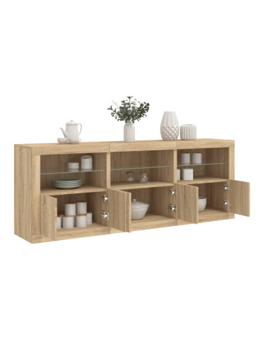 Sonata H Сайдборд с LED светлини, сонома дъб, 181,5x37x67 см