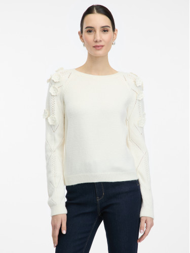 Cream women's sweater with floral application ORSAY - Women