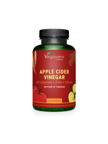 Ябълков оцет + лют червен пипер, канела и хром 120 капсули | Vegavero