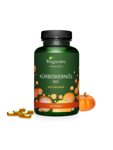 Кürbiskernöl Bio/ Масло от био тиквено семе, 180 капсули, 100% Vegan Vegavero